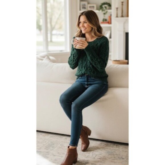 Vintage Victoria’s Secret Casual Preppy Textured Cable Knit Chunky Green Sweater - Picture 11 of 12